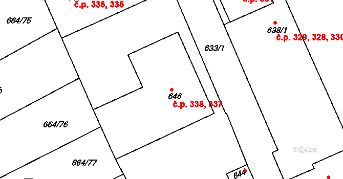 Mokrá 337,338, Mokrá-Horákov na parcele st. 646 v KÚ Mokrá u Brna, Katastrální mapa