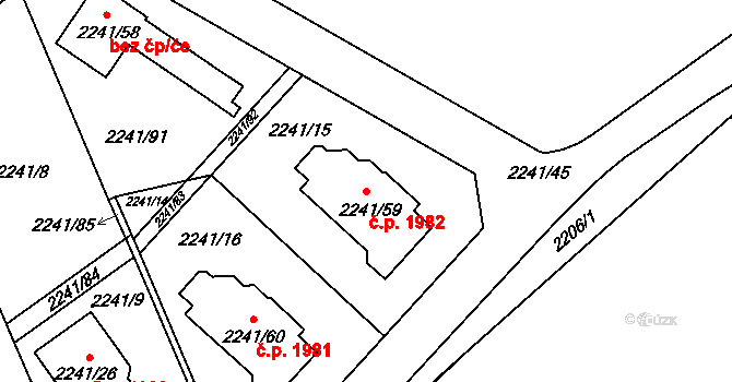 Hranice 1982, Karviná na parcele st. 2241/59 v KÚ Karviná-město, Katastrální mapa