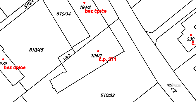 Vávrovice 271, Opava na parcele st. 194/1 v KÚ Vávrovice, Katastrální mapa