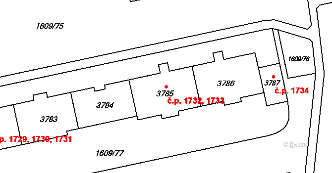 Bolevec 1732,1733, Plzeň na parcele st. 3785 v KÚ Bolevec, Katastrální mapa