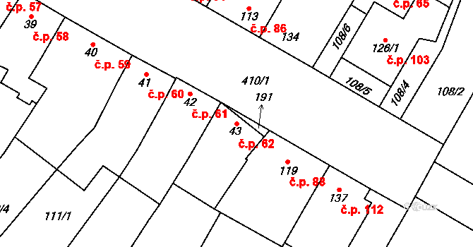 Žešov 62, Prostějov na parcele st. 43 v KÚ Žešov, Katastrální mapa