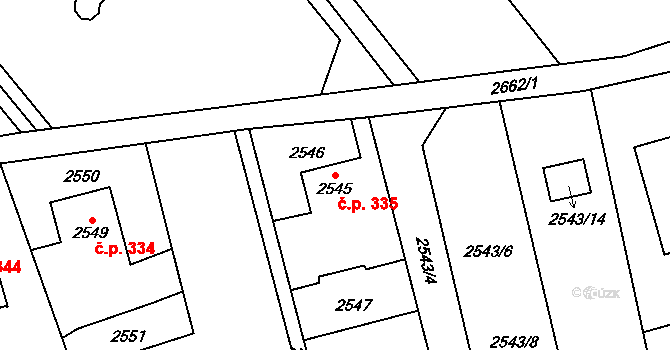 Prostřední Suchá 335, Havířov na parcele st. 2545 v KÚ Prostřední Suchá, Katastrální mapa