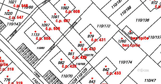Dolní Jirčany 430, Psáry na parcele st. 980 v KÚ Dolní Jirčany, Katastrální mapa