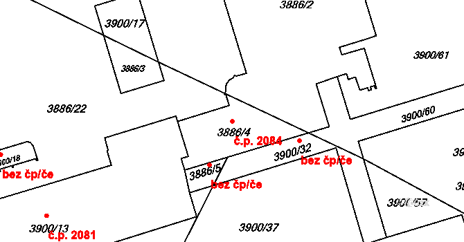 Předměstí 2084, Litoměřice na parcele st. 3886/2 v KÚ Litoměřice, Katastrální mapa
