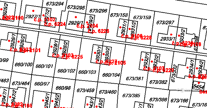 Zlín 2105 na parcele st. 2930/2 v KÚ Zlín, Katastrální mapa