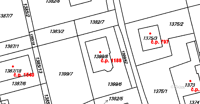 Kylešovice 1188, Opava na parcele st. 1399/8 v KÚ Kylešovice, Katastrální mapa
