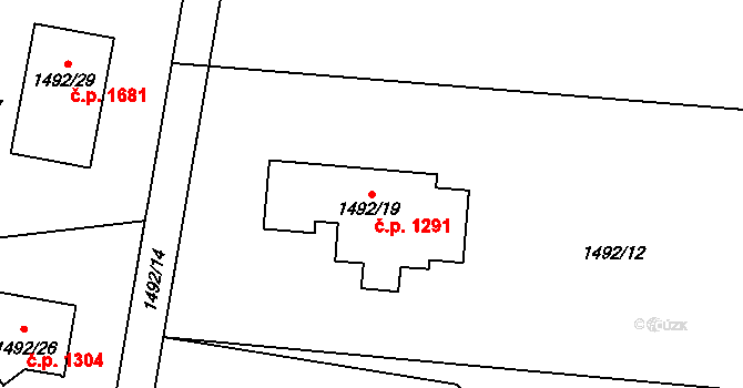 Ráj 1291, Karviná na parcele st. 1492/19 v KÚ Ráj, Katastrální mapa