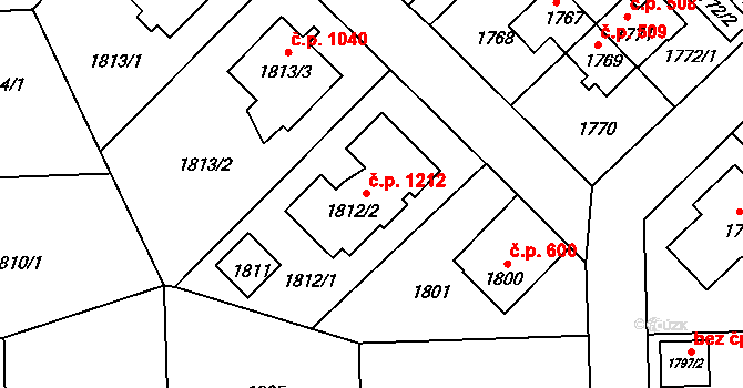 Suchdol 1212, Praha na parcele st. 1812/2 v KÚ Suchdol, Katastrální mapa