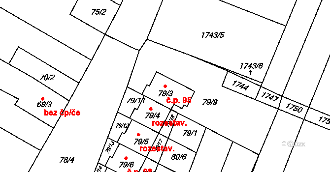 Čejkovice 95 na parcele st. 79/3 v KÚ Čejkovice u Znojma, Katastrální mapa