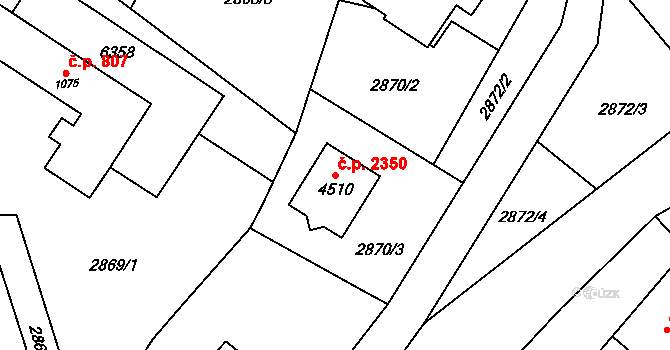Rožnov pod Radhoštěm 2350 na parcele st. 4510 v KÚ Rožnov pod Radhoštěm, Katastrální mapa