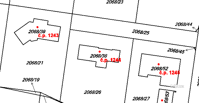 Liberec XIV-Ruprechtice 1244, Liberec na parcele st. 2068/38 v KÚ Ruprechtice, Katastrální mapa