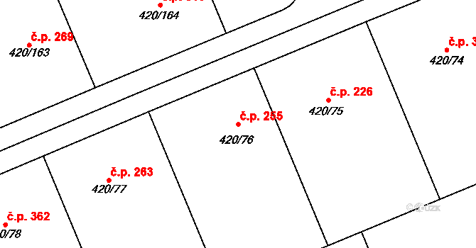 Křeslice 255, Praha na parcele st. 420/76 v KÚ Křeslice, Katastrální mapa