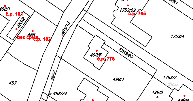 Vřesina 775 na parcele st. 499/5 v KÚ Vřesina u Bílovce, Katastrální mapa