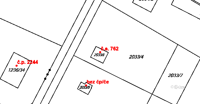 Poruba 762, Orlová na parcele st. 2033/8 v KÚ Poruba u Orlové, Katastrální mapa
