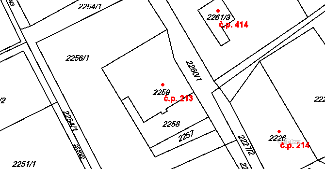 Dolní Suchá 213, Havířov na parcele st. 2259 v KÚ Dolní Suchá, Katastrální mapa