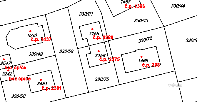 Brandýs nad Labem 2275, Brandýs nad Labem-Stará Boleslav na parcele st. 3156 v KÚ Brandýs nad Labem, Katastrální mapa