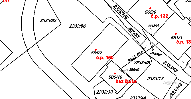 Příbram III 160, Příbram na parcele st. 565/7 v KÚ Příbram, Katastrální mapa