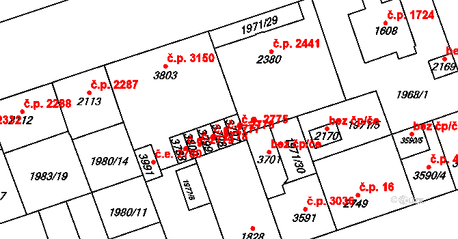 Hodonín 2775 na parcele st. 3797 v KÚ Hodonín, Katastrální mapa