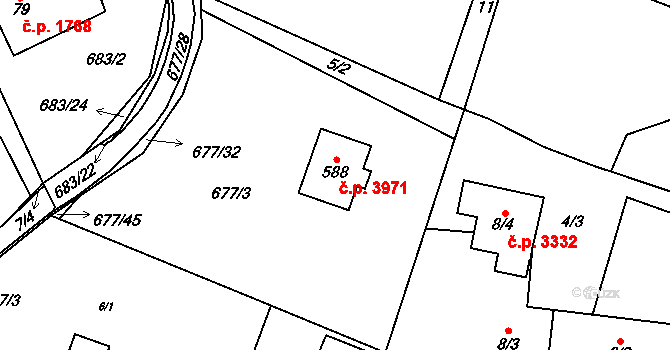Havlíčkův Brod 3971 na parcele st. 588 v KÚ Perknov, Katastrální mapa