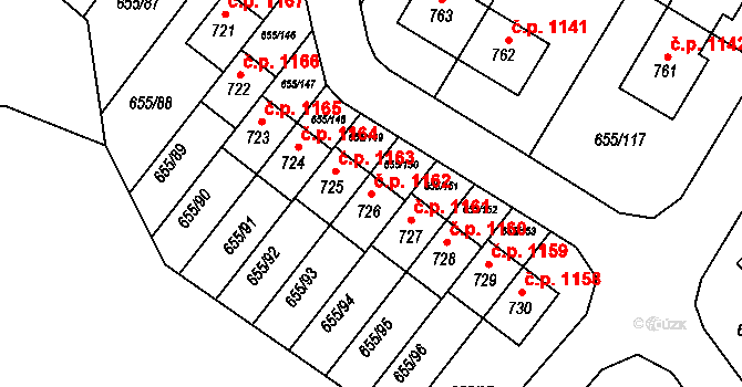 Květnice 1162 na parcele st. 726 v KÚ Květnice, Katastrální mapa