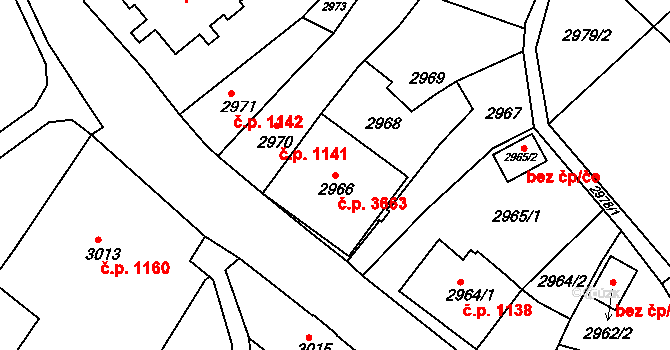 Frýdek 3663, Frýdek-Místek na parcele st. 2966 v KÚ Frýdek, Katastrální mapa