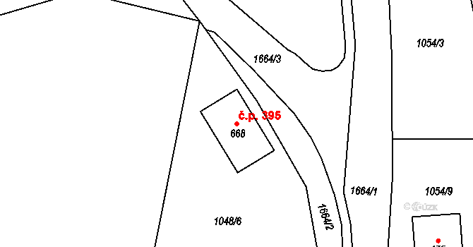 Dlouhá Třebová 395 na parcele st. 668 v KÚ Dlouhá Třebová, Katastrální mapa