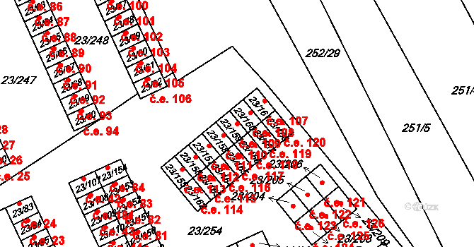 Chudeřice 109, Bílina na parcele st. 23/159 v KÚ Chudeřice u Bíliny, Katastrální mapa