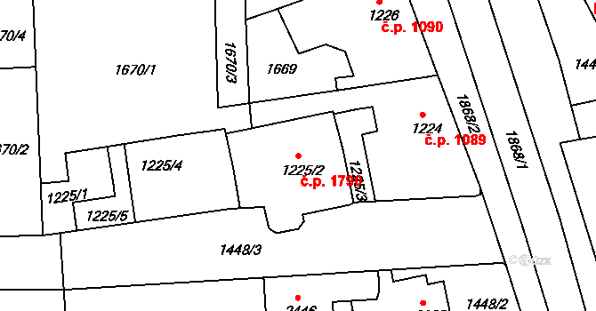 Brandýs nad Labem 1790, Brandýs nad Labem-Stará Boleslav na parcele st. 1225/2 v KÚ Brandýs nad Labem, Katastrální mapa