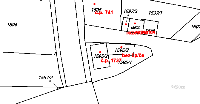 České Budějovice 6 1737, České Budějovice na parcele st. 1595/2 v KÚ České Budějovice 6, Katastrální mapa
