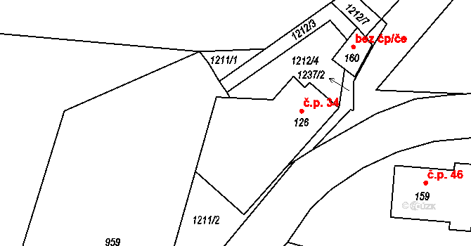 Velké Heřmanice 34, Heřmaničky na parcele st. 126 v KÚ Velké Heřmanice, Katastrální mapa