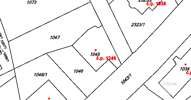 Slezská Ostrava 1246, Ostrava na parcele st. 1045 v KÚ Slezská Ostrava, Katastrální mapa