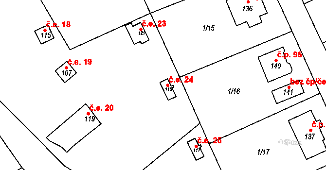 Jeníkovice 24 na parcele st. 116 v KÚ Jeníkovice u Choltic, Katastrální mapa