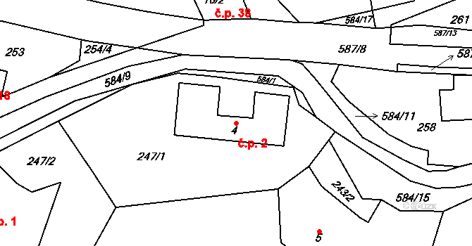 Švařec 2, Koroužné na parcele st. 4 v KÚ Švařec, Katastrální mapa