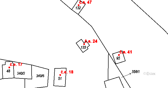 Topělec 24, Čížová na parcele st. 133 v KÚ Topělec, Katastrální mapa