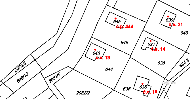 Zádveřice 19, Zádveřice-Raková na parcele st. 643 v KÚ Zádveřice, Katastrální mapa