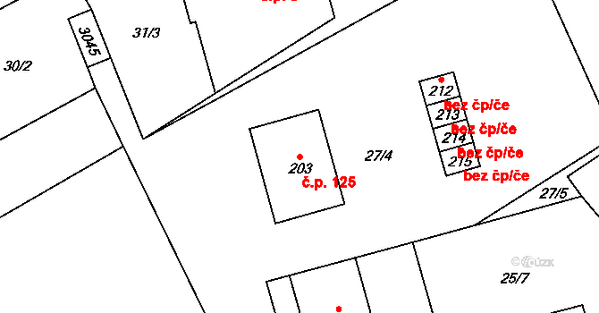Lutonina 125 na parcele st. 203 v KÚ Lutonina, Katastrální mapa