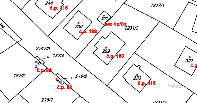 Vrbětice 109, Vlachovice na parcele st. 229 v KÚ Vrbětice, Katastrální mapa