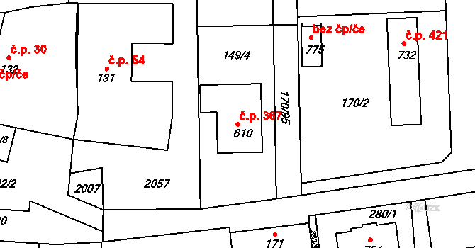 Louky 367, Zlín na parcele st. 610 v KÚ Louky nad Dřevnicí, Katastrální mapa