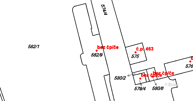 České Budějovice 42336961 na parcele st. 582/9 v KÚ České Budějovice 1, Katastrální mapa