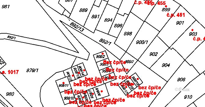 Brno 43300961 na parcele st. 908/2 v KÚ Bystrc, Katastrální mapa