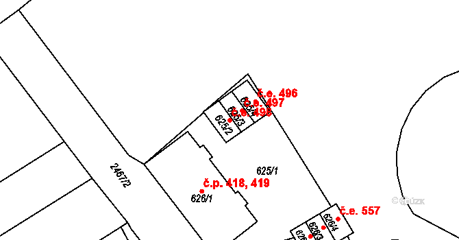 Horní Litvínov 498, Litvínov na parcele st. 625/2 v KÚ Horní Litvínov, Katastrální mapa