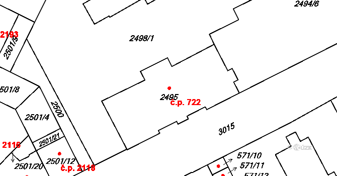 Předměstí 722, Opava na parcele st. 2495 v KÚ Opava-Předměstí, Katastrální mapa