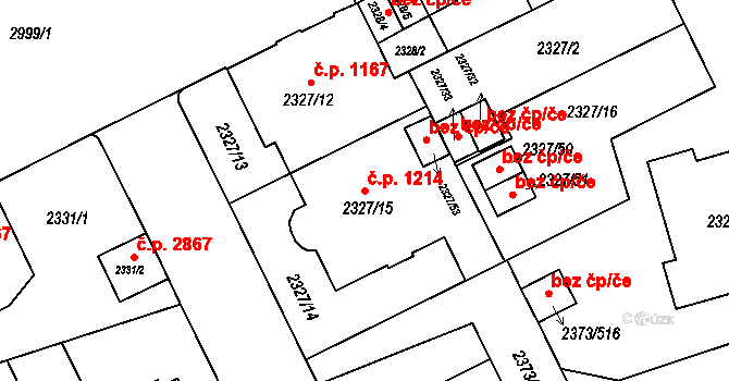 Předměstí 1214, Opava na parcele st. 2327/15 v KÚ Opava-Předměstí, Katastrální mapa