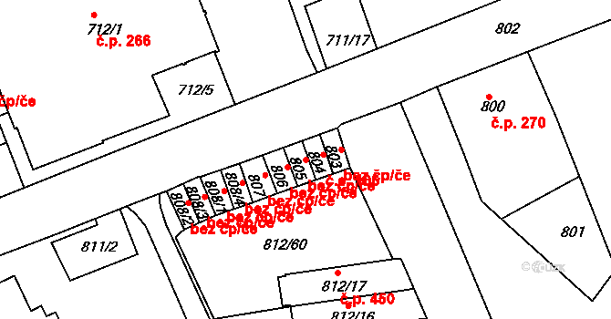 Novosedlice 45111961 na parcele st. 805 v KÚ Novosedlice, Katastrální mapa