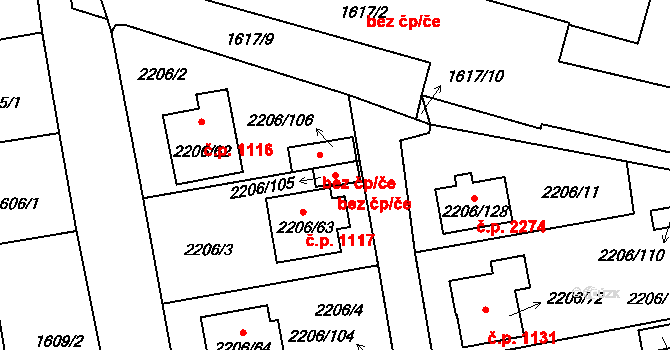 Pelhřimov 45258961 na parcele st. 2206/105 v KÚ Pelhřimov, Katastrální mapa
