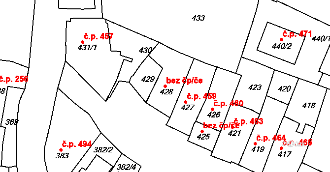 Jemnice 46407961 na parcele st. 428 v KÚ Jemnice, Katastrální mapa