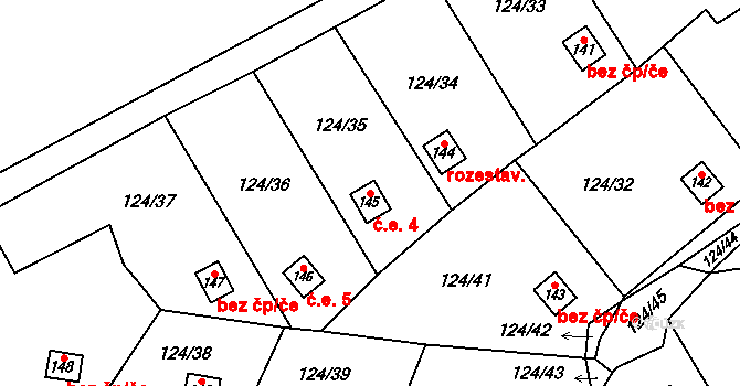 Opočínek 4, Pardubice na parcele st. 145 v KÚ Opočínek, Katastrální mapa
