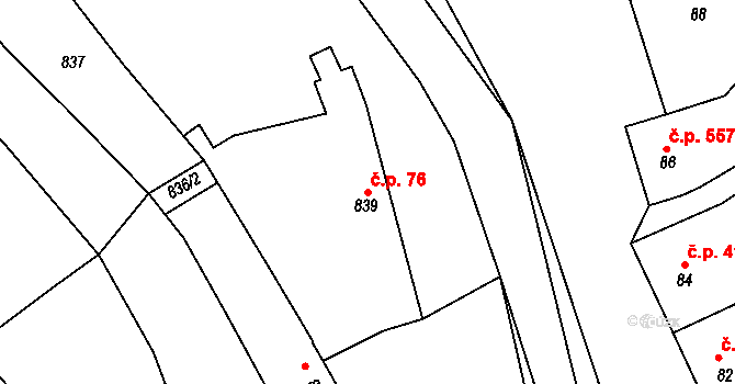Buchlovice 76 na parcele st. 839/1 v KÚ Buchlovice, Katastrální mapa