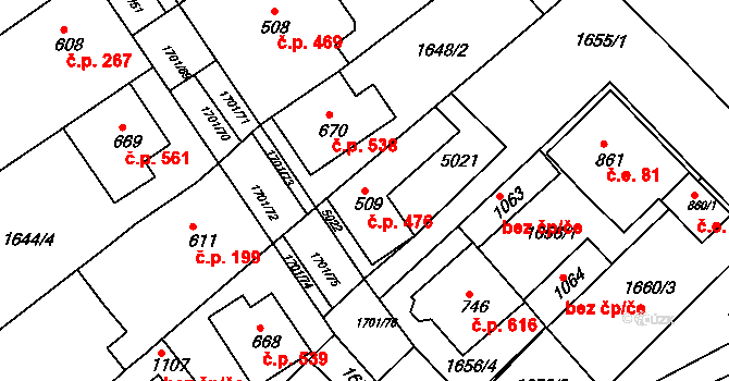 Boršice 476 na parcele st. 509 v KÚ Boršice u Buchlovic, Katastrální mapa