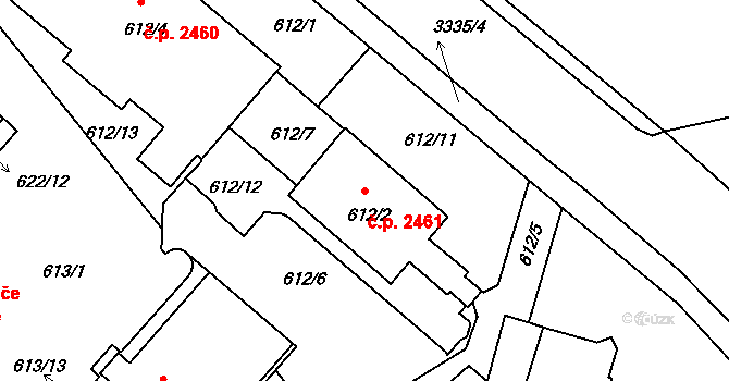 Pelhřimov 2461 na parcele st. 612/2 v KÚ Pelhřimov, Katastrální mapa